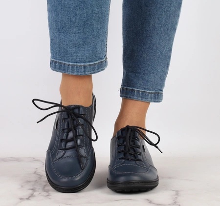 Granatowe adidasy damskie skórzane szyte półbuty Helios model 408