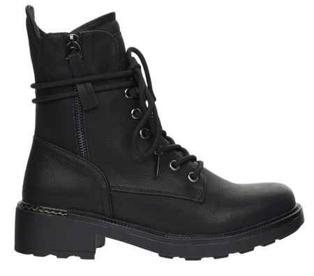 Czarne martensy zimowe damskie sznurowane i na zamek Jezzi