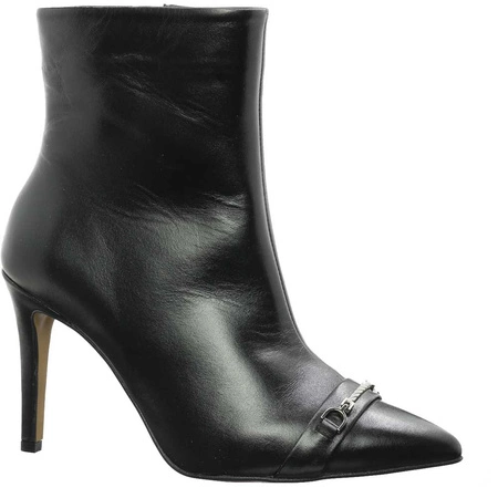 Czarne botki damskie na szpilce skórzane Gino Fabiani