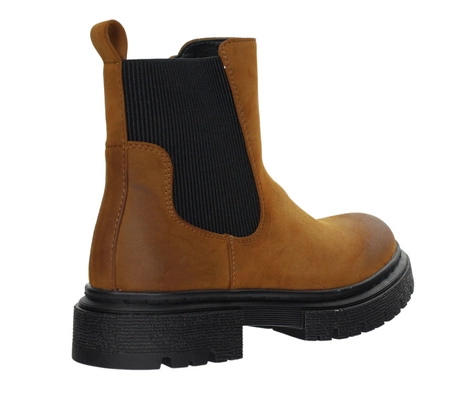 Karmelowe/rude botki płaskie ocieplane na zamek Jezzi