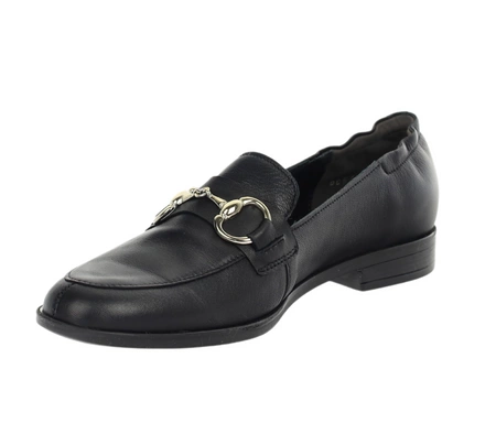 Czarne skórzane półbuty damskie płaskie eleganckie loafersy RYŁKO