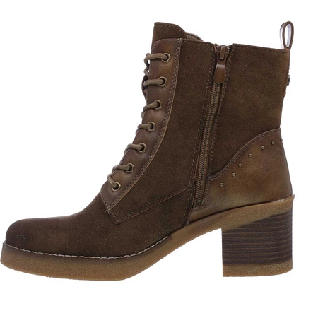 Brązowe czekoladowe botki zamszowe sznurowane na klocku Seastar