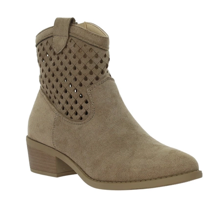 Beżowe zamszowe botki kowbojki niskie wycinane Jezzi