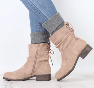 Botki damskie płaskie zamszowe beżowe Jezzi 21BT35-4257