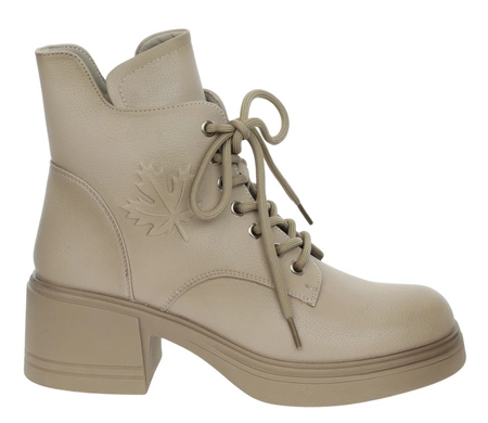 Beżowe botki damskie ze skóry naturalnej na platformie i klocku SEVILA