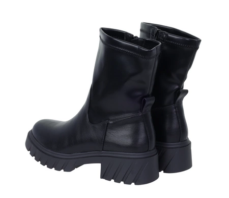 Czarne botki damskie wysokie na grubej platformie licowe Jezzi