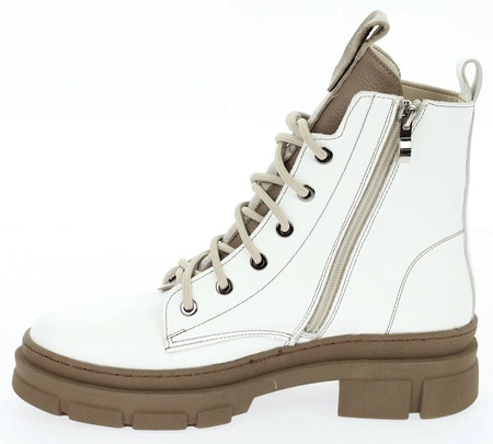 Białe trapery damskie zimowe ze skóry naturalnej Polskie Gino Fabiani