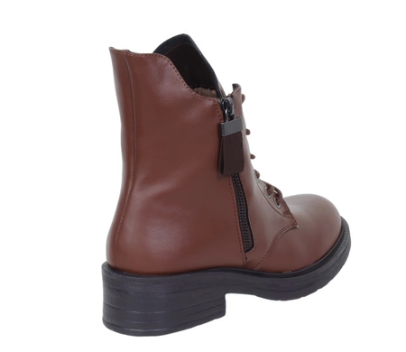 Brązowe skórzane botki damskie płaskie sznurowane i na zamek Jezzi
