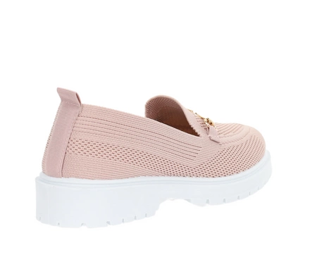 Wygodne mokasyny damskie półbuty płaskie pudrowy róż NEWS