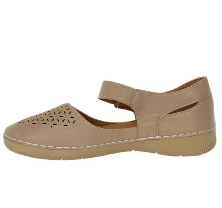 Brązowe komfortowe zabudowane sandały płaskie na rzep Jezzi