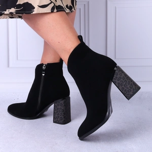 Czarne zamszowe botki eleganckie na wysokim obcasie skóra naturalna Gino Fabiani