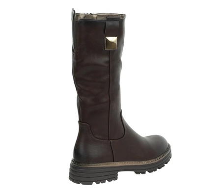 Brązowe czekoladowe glany damskie botki wysokie płaskie Jezzi