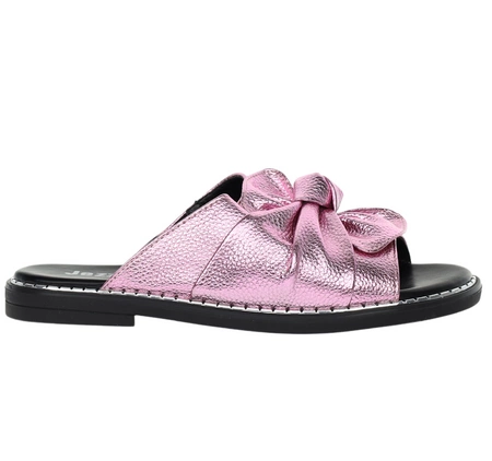 Jasno różowe klapki damskie płaskie z kokardą Jezzi