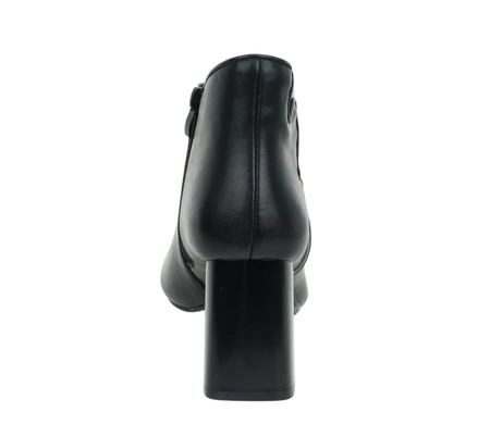 Czarne eleganckie buty zimowe damskie na obcasie półbuty skórzane Jezzi