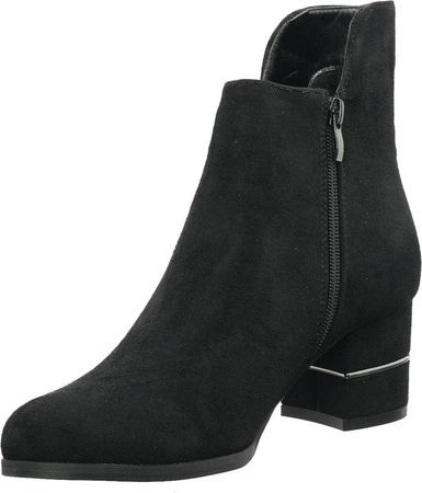 Czarne zamszowe botki damskie na klocku Jezzi
