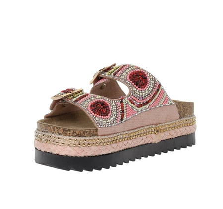 Kolorowe regulowane klapki damskie na platformie korkowej