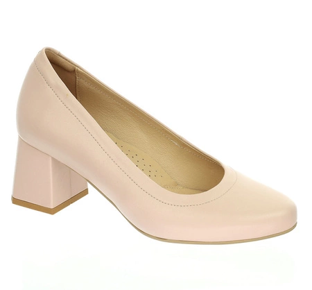 Beżowe czółenka na klocku skórzane z profilowaną wkładką Gino Fabiani