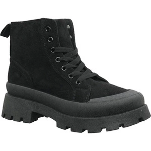 Czarne botki damskie wiosenne płaskie traperki NEWS