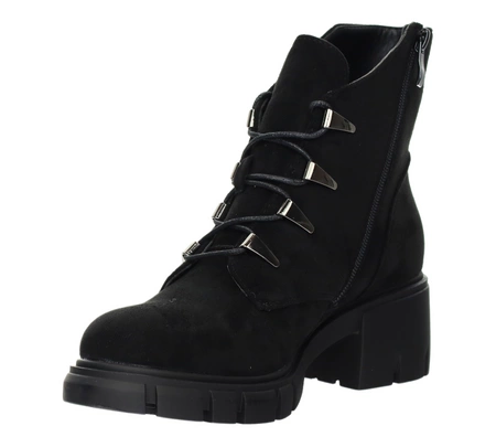 Czarne zamszowe ciepłe botki zimowe damskie rokowe Jezzi