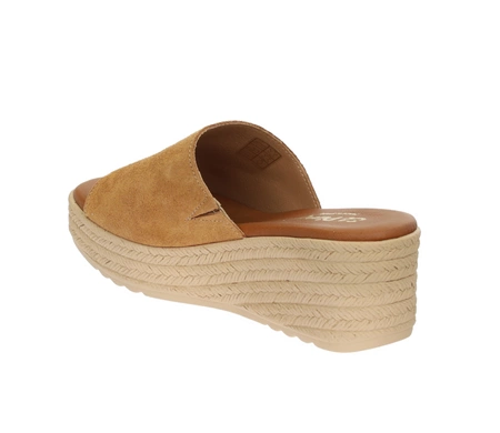 Skórzane klapki damskie na koturnie słomkowej Hiszpańskie El Pimpi