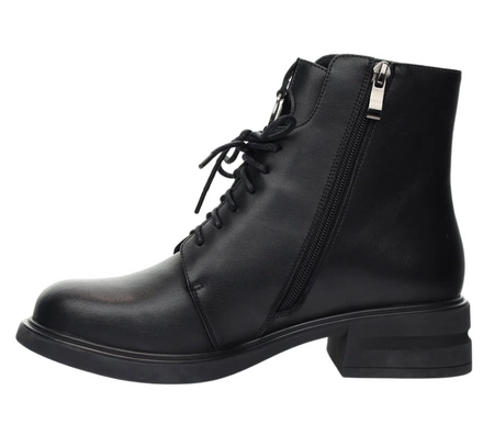 Eleganckie czarne botki jesienne na płaskim obcasie skórzane Gino Fabiani