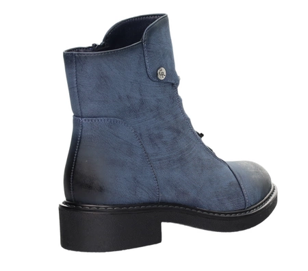 Niebieskie półbuty damskie ocieplane za kostkę na zamek eleganckie Jezzi