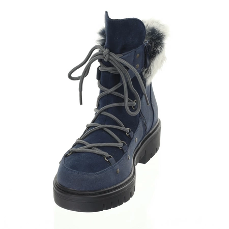 Granatowe śniegowce z futerkiem botki płaskie damskie Jezzi