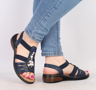 Granatowe komfortowe sandały damskie wsuwane szyte Jezzi