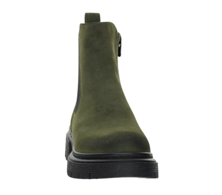 Botki khaki zimowe za kostkę ocieplane na zamek z elastyczną cholewką khakiJezzi