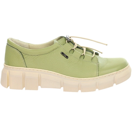 Skórzane półbuty damskie limonkowe pastelowe Helios model 407