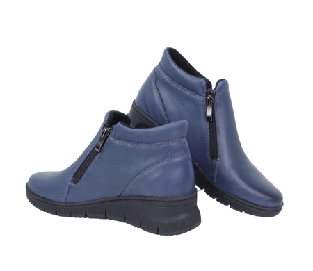Granatowe skórzane botki ocieplane na zimę komfortowe na dwa zamki Gino Fabiani