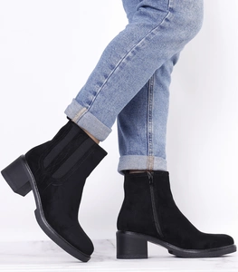 Botki zamszowe damskie czarne na klocku Malu