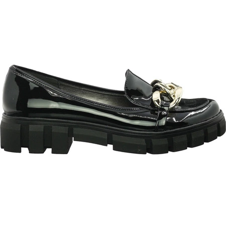 Czarne lordsy creepersy damskie lakierowane z łańcuchem Polska Marka Azali