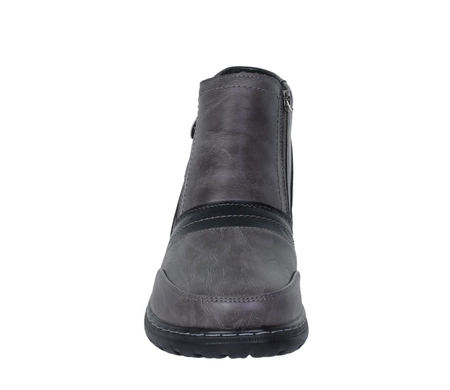 Ciemnoszare trzewiki damskie botki zimowe babcine na dwa zamki UNISOFT