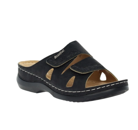 Czarne eleganckie i komfortowe klapki damskie regulowane Jezzi