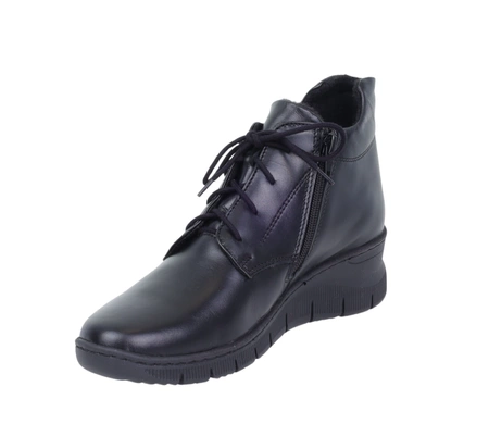 Czarne skórzane trzewiki damskie zimowe buty komfortowe Gino FAbiani