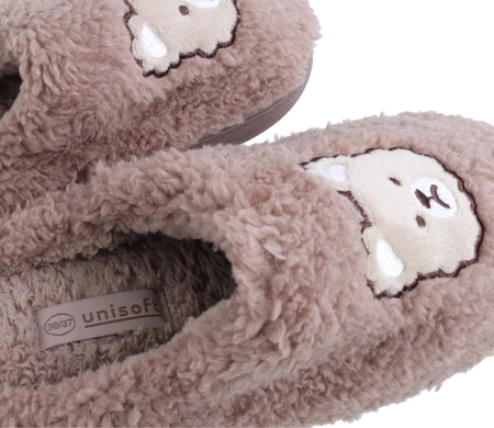 Brązowe miękkie kapcie damskie zabudowane ciepłe z Misiem