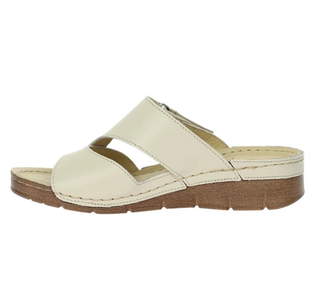 Zdrowotne szyte klapki damskie skórzane regulowane na rzep Gino Fabiani - Produkt Polski