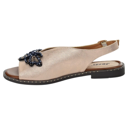 Złote sandały damskie eleganckie płaskie z zabudowaną cholewką Jezzi