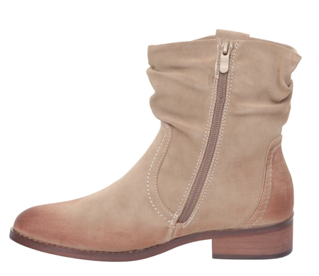 Beżowe botki damskie klasyczne saszki płaskie ocieplane Jezzi