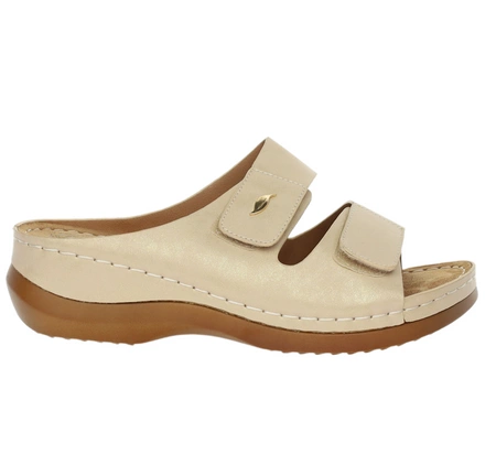 Klapki damskie beżowe zdrowotne na rzepy szyte Jezzi