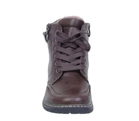 Brązowe czekoladowe trzewiki damskie komfortowe buty zimowe Haidra