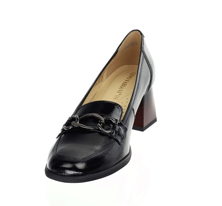 Lakierowane czółenka lordsy na klocku skórzane Gino Fabiani