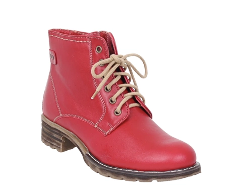 Czerwone klasyczne botki damskie zimowe ocieplane ze skóry naturalnej Polskie Gino Fabiani