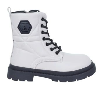 Białe/szare botki dziecięce na zimę buty ciepłe i eleganckie Miss E