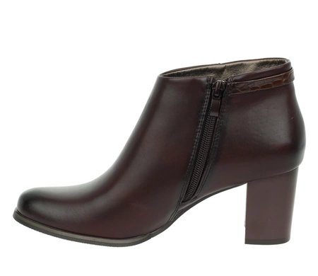 Bordowe botki damskie eleganckie na słupku półbuty zimowe Jezzi