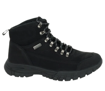 Czarne skórzane buty zimowe męskie trzewiki za kostkę American Club