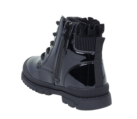 Czarne lakierowane botki dziecięce ocieplane eleganckie i ciepłe MISS E