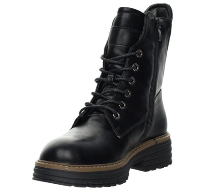 Czarne botki traperki sznurowane i na zamek ocieplane Jezzi