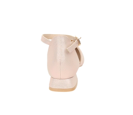 Eleganckie buty dziewczęce czółenka zakryte komunijne sandały na niskim obcasie MissE